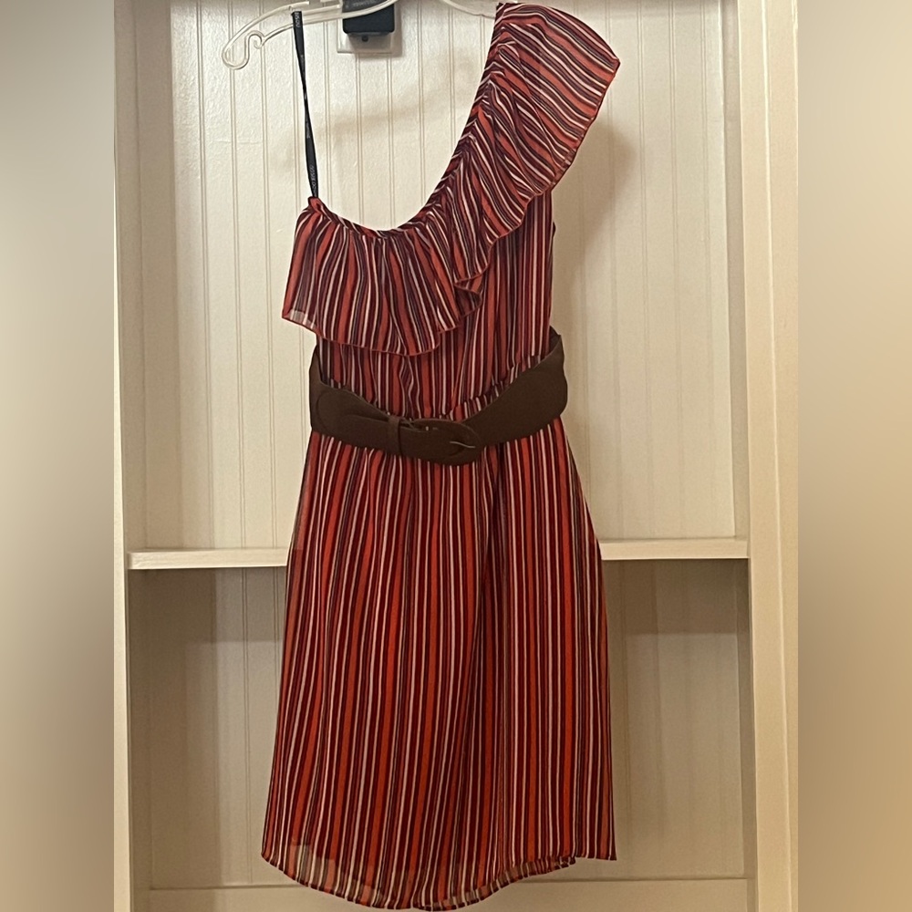 Bisou Bisou Multicolor Vertical-Striped One-Shoulder Dress | 8 | NWT - Picture 2 of 7